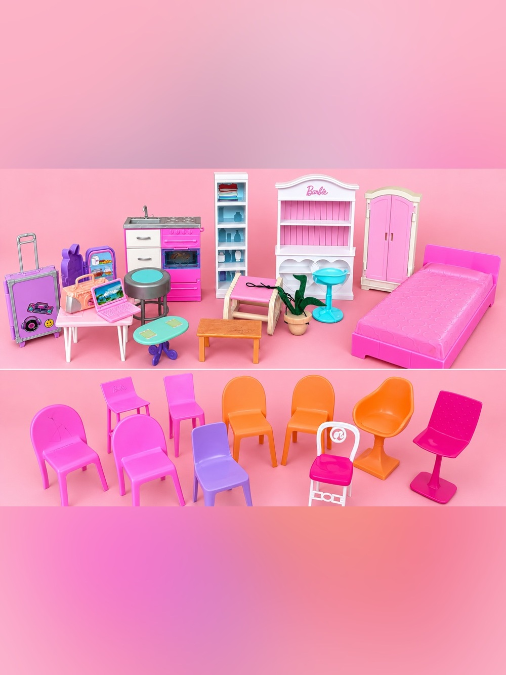 Barbie Dollhouse Furniture & Accessories Lot Bed Kitchen Closet Tables Chairs